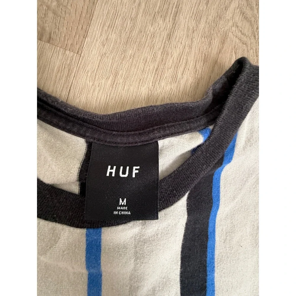 HUF Mens Vertical Stripe Triple Triangle Logo T-Shirt Grey Blue Black Size M
